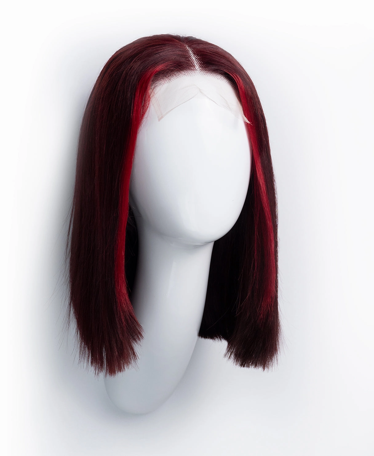 long bob human wig - 10" red money piece highlights.