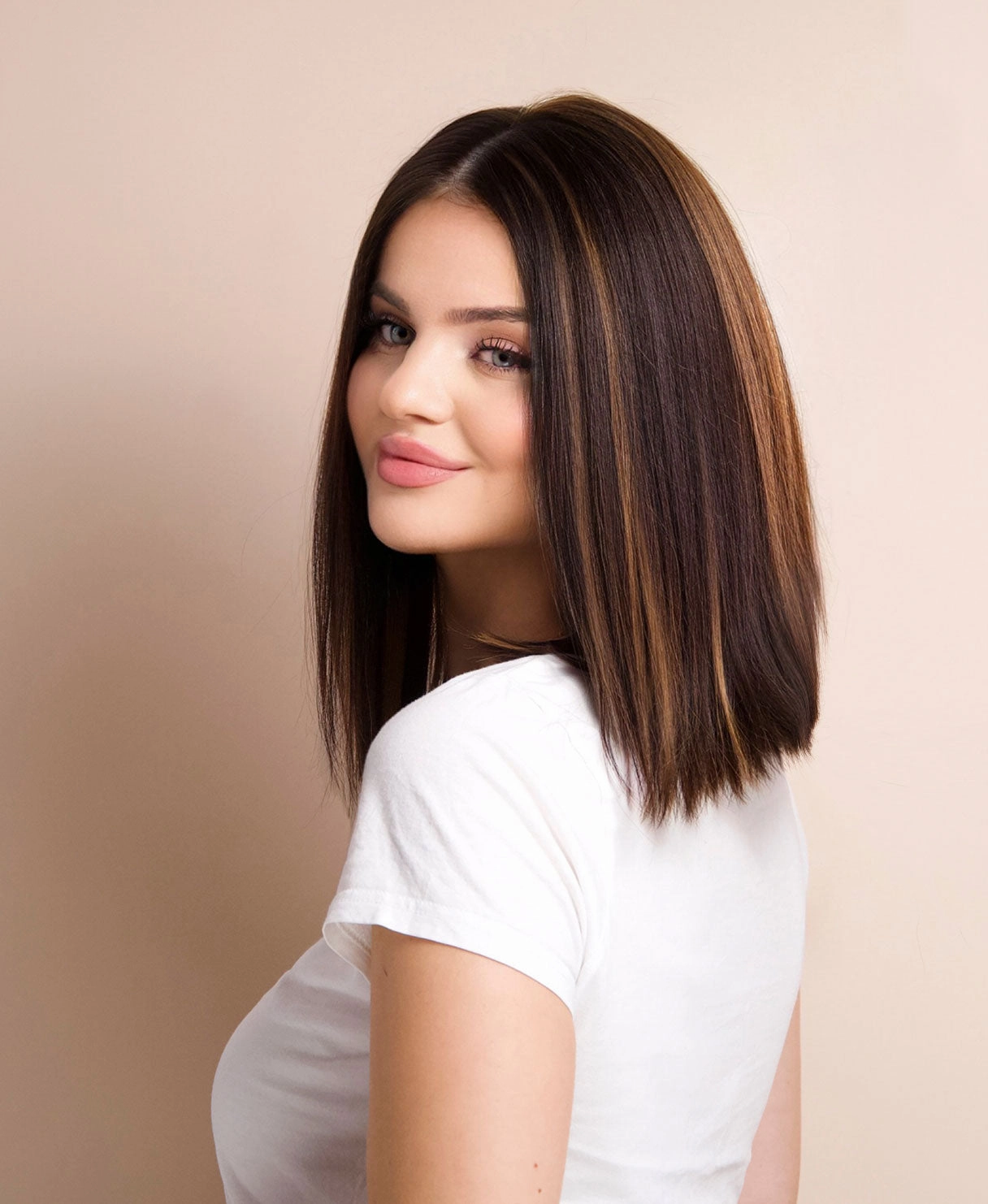 long bob human wig  - 12" dark highlights.