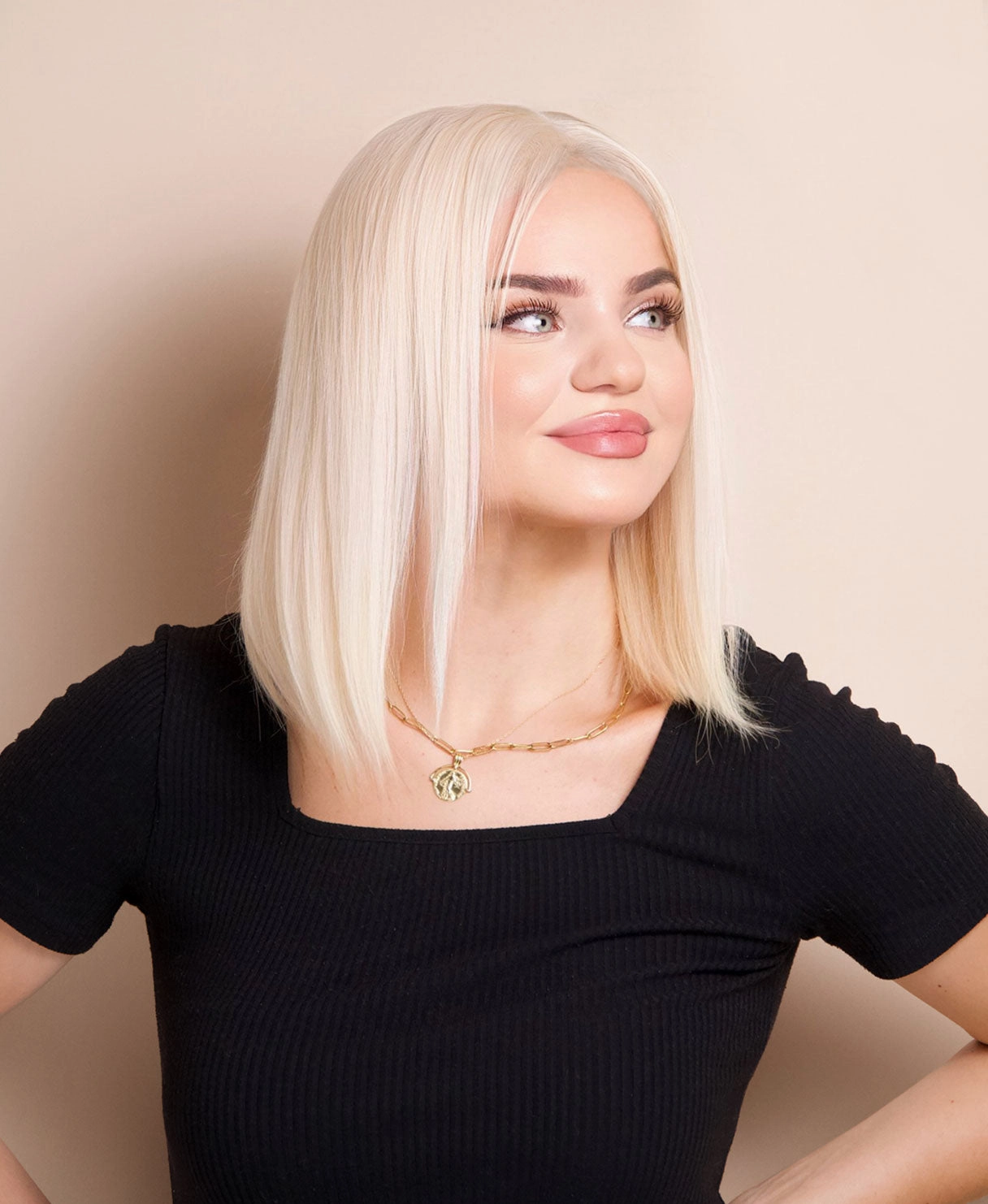 long bob human wig  - 12" platinum blonde.