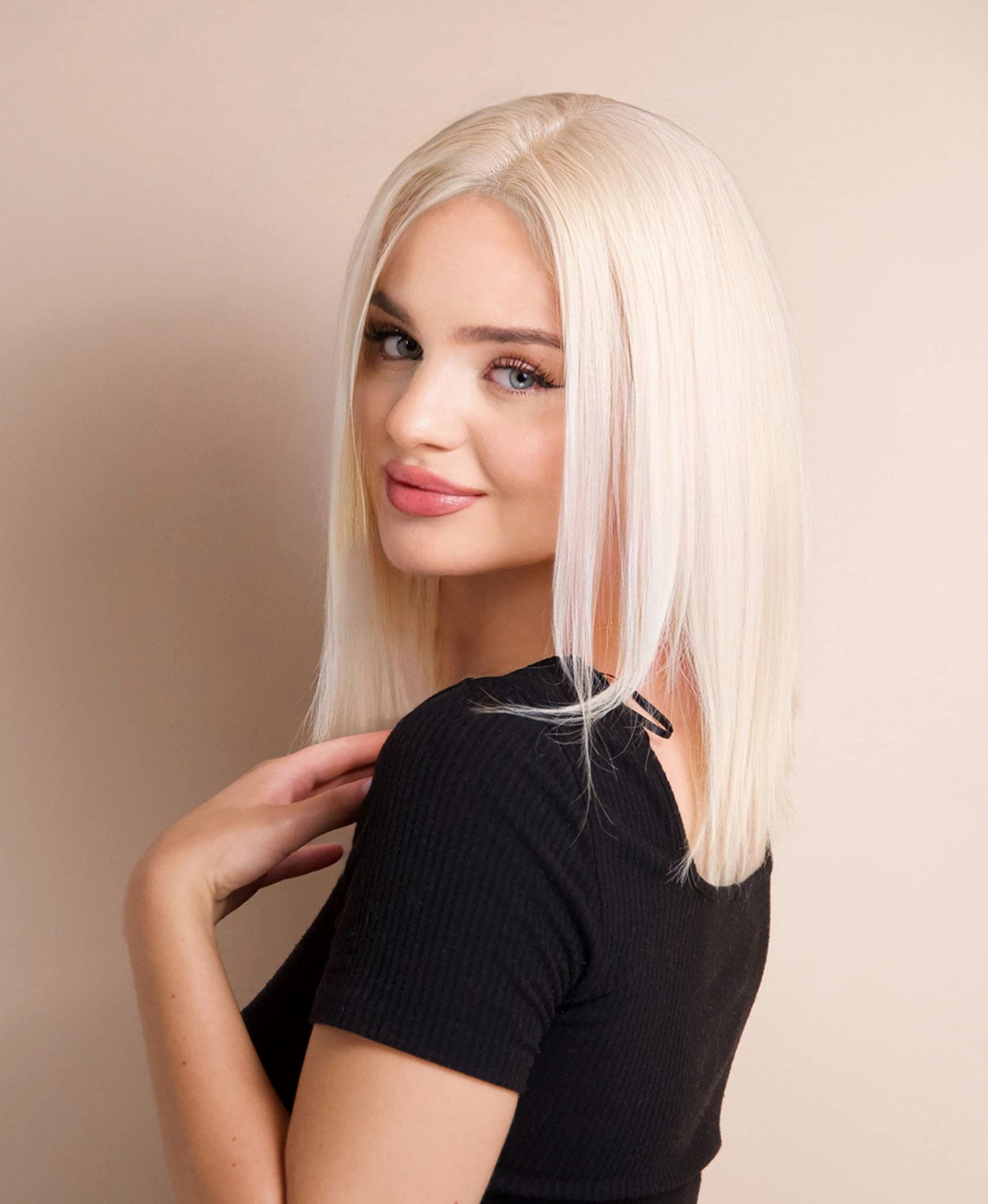 long bob human wig  - 12" platinum blonde.