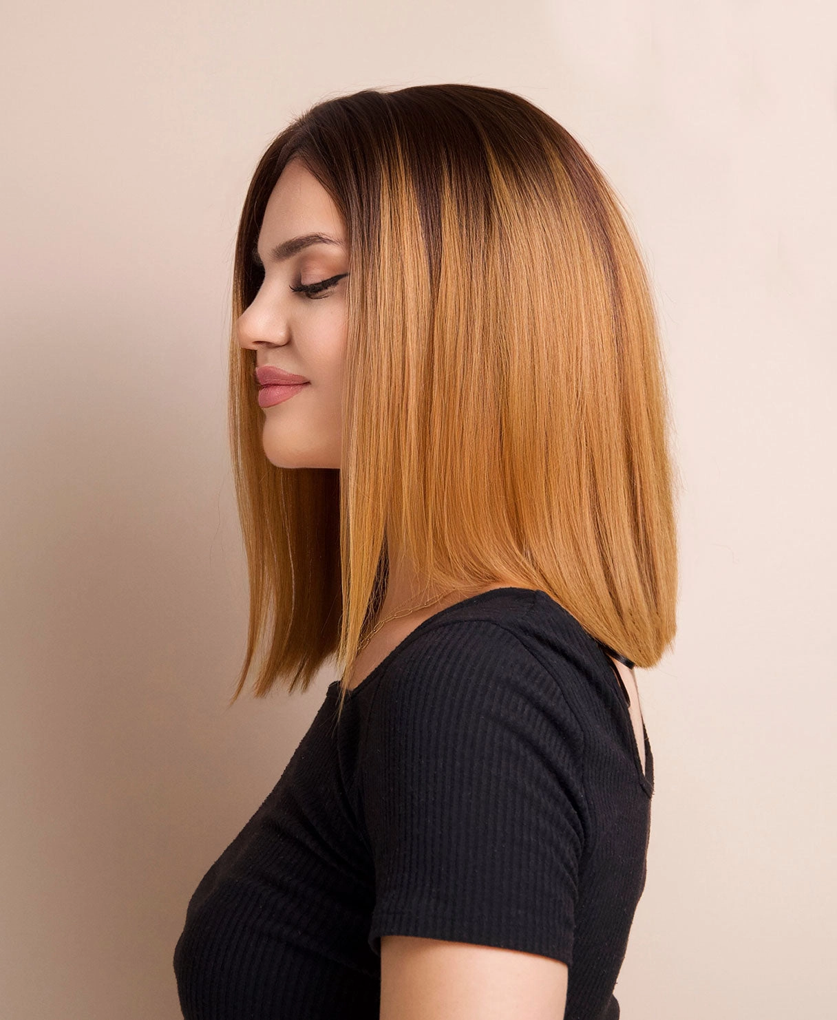 long bob human wig  - 12" rooted brown.