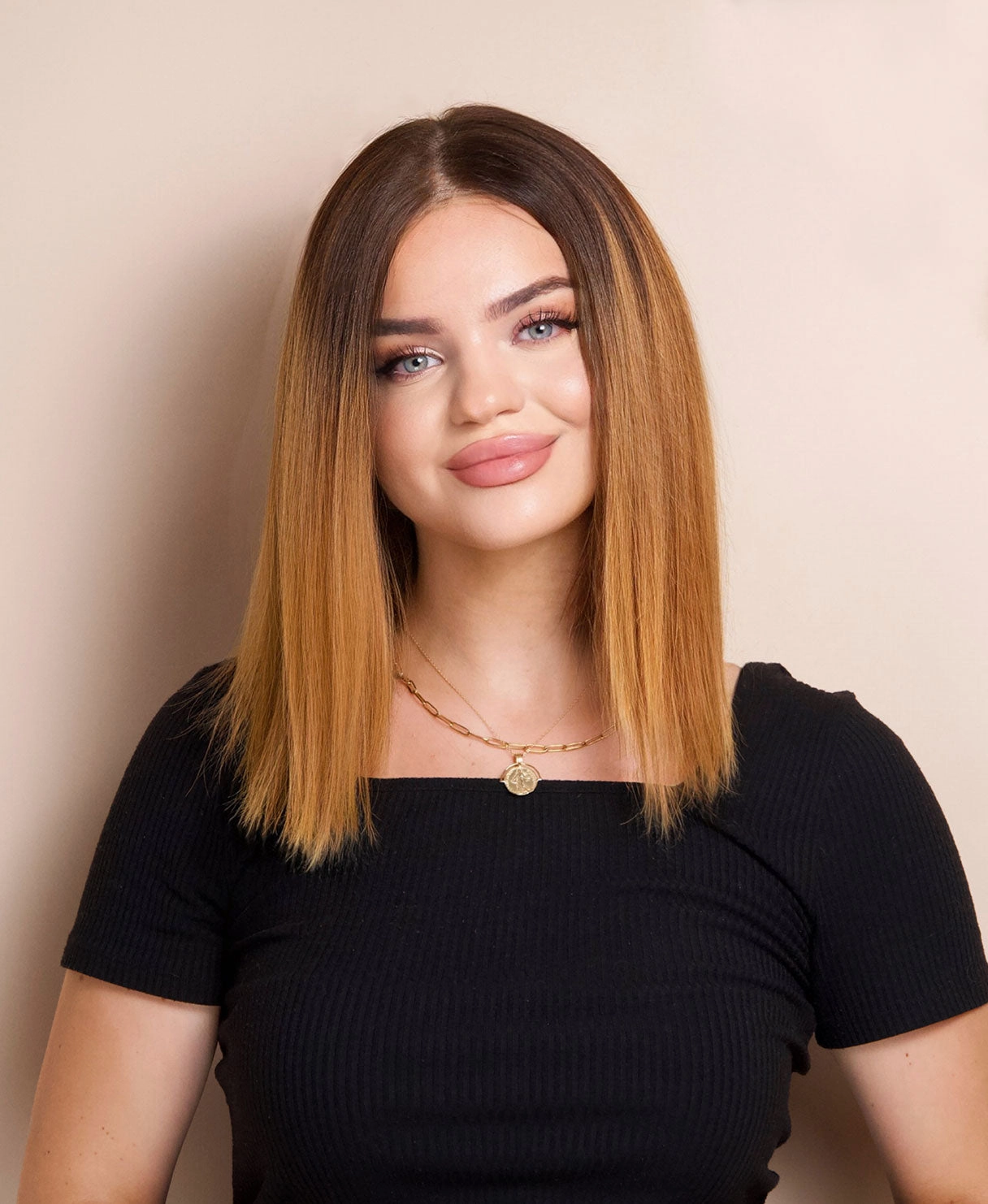 long bob human wig  - 12" rooted brown.