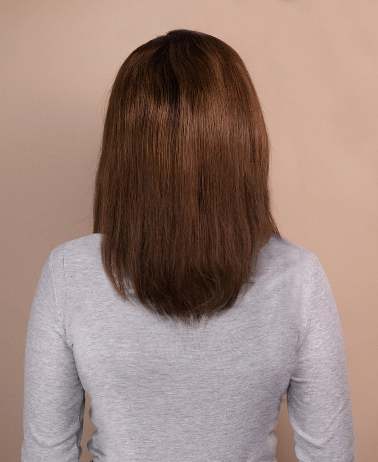 long bob human wig - 12" rooted brown.