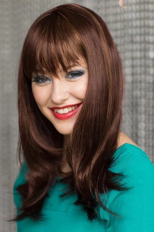 Long bob wig, brown with blonde highlights: Kim