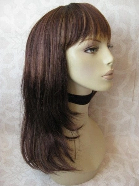 Long bob wig, brown with blonde highlights: Kim