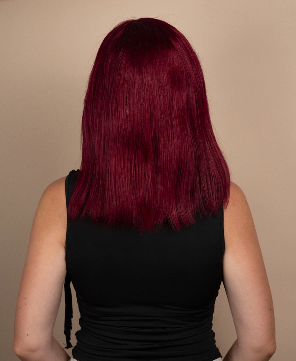long bob with fringe human wig - 14" cherry red.