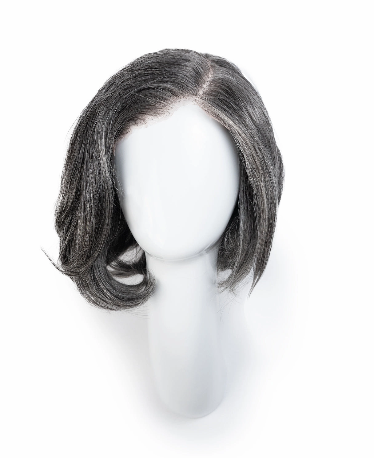 long bob with side part human wig - 10" salt and pepper.