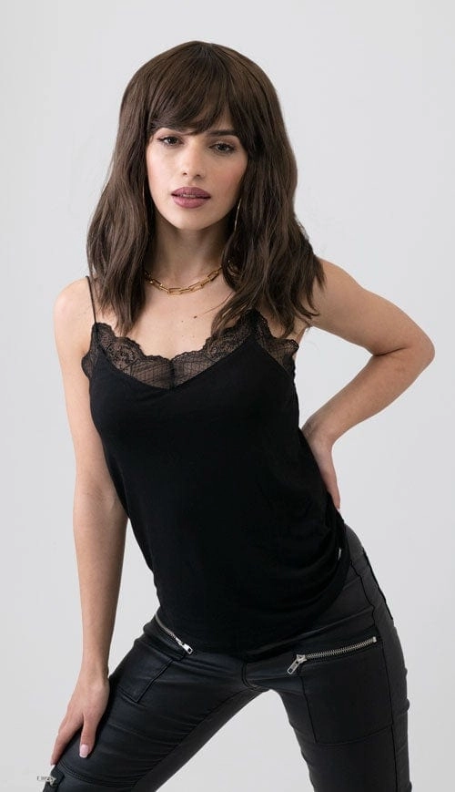 Long brown wavy bob (lob) wig: Lottie