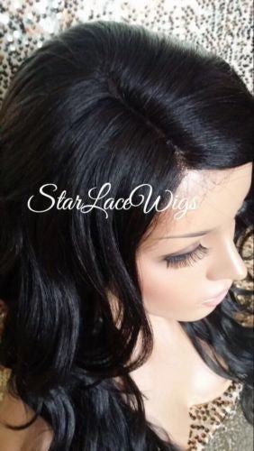Long Brown Wavy Synthetic Lace Front Wig Layers Bangs - Kim