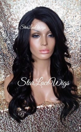 Long Brown Wavy Synthetic Lace Front Wig Layers Bangs - Kim