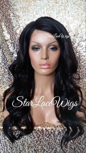 Long Brown Wavy Synthetic Lace Front Wig Layers Bangs - Kim