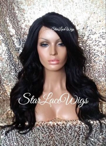 Long Brown Wavy Synthetic Lace Front Wig Layers Bangs - Kim