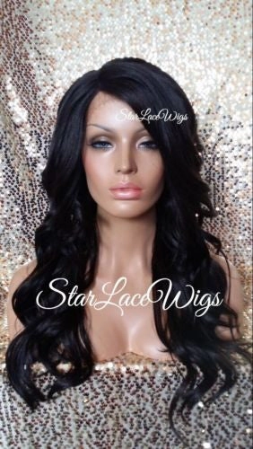 Long Brown Wavy Synthetic Lace Front Wig Layers Bangs - Kim