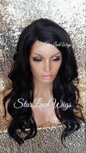 Long Brown Wavy Synthetic Lace Front Wig Layers Bangs - Kim