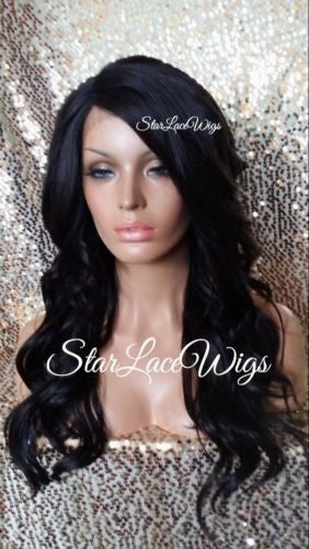 Long Brown Wavy Synthetic Lace Front Wig Layers Bangs - Kim