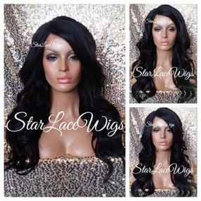 Long Brown Wavy Synthetic Lace Front Wig Layers Bangs - Kim