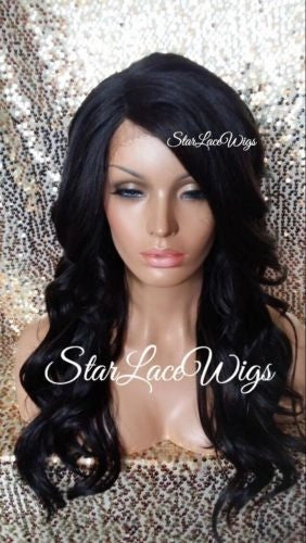 Long Brown Wavy Synthetic Lace Front Wig Layers Bangs - Kim