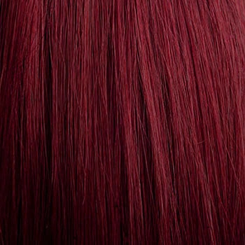 Long cherry red pin-up wig, gently wavy with short fringe: Maeve