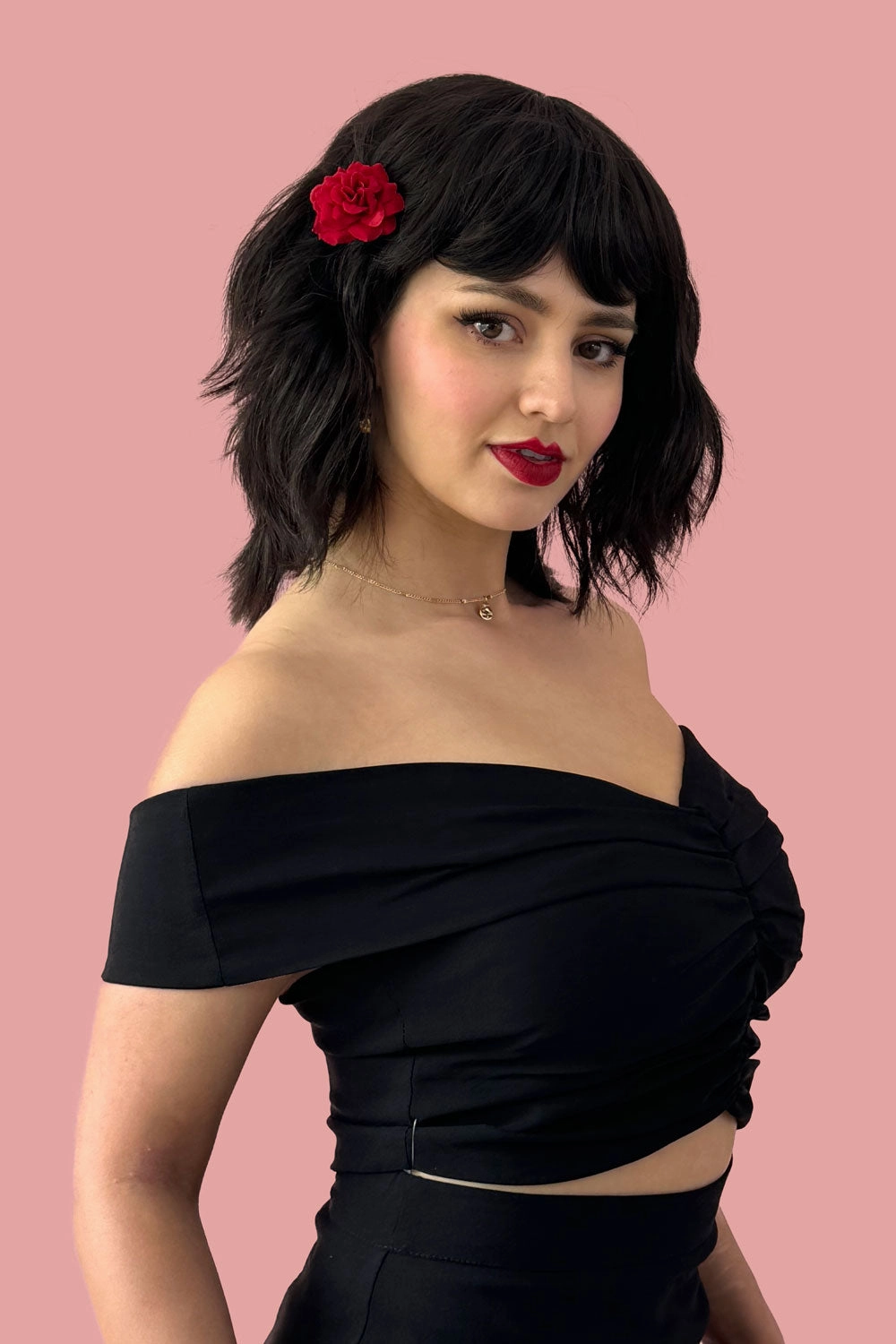 Long dark brown bob wig (LOB) with textured waves: Anais
