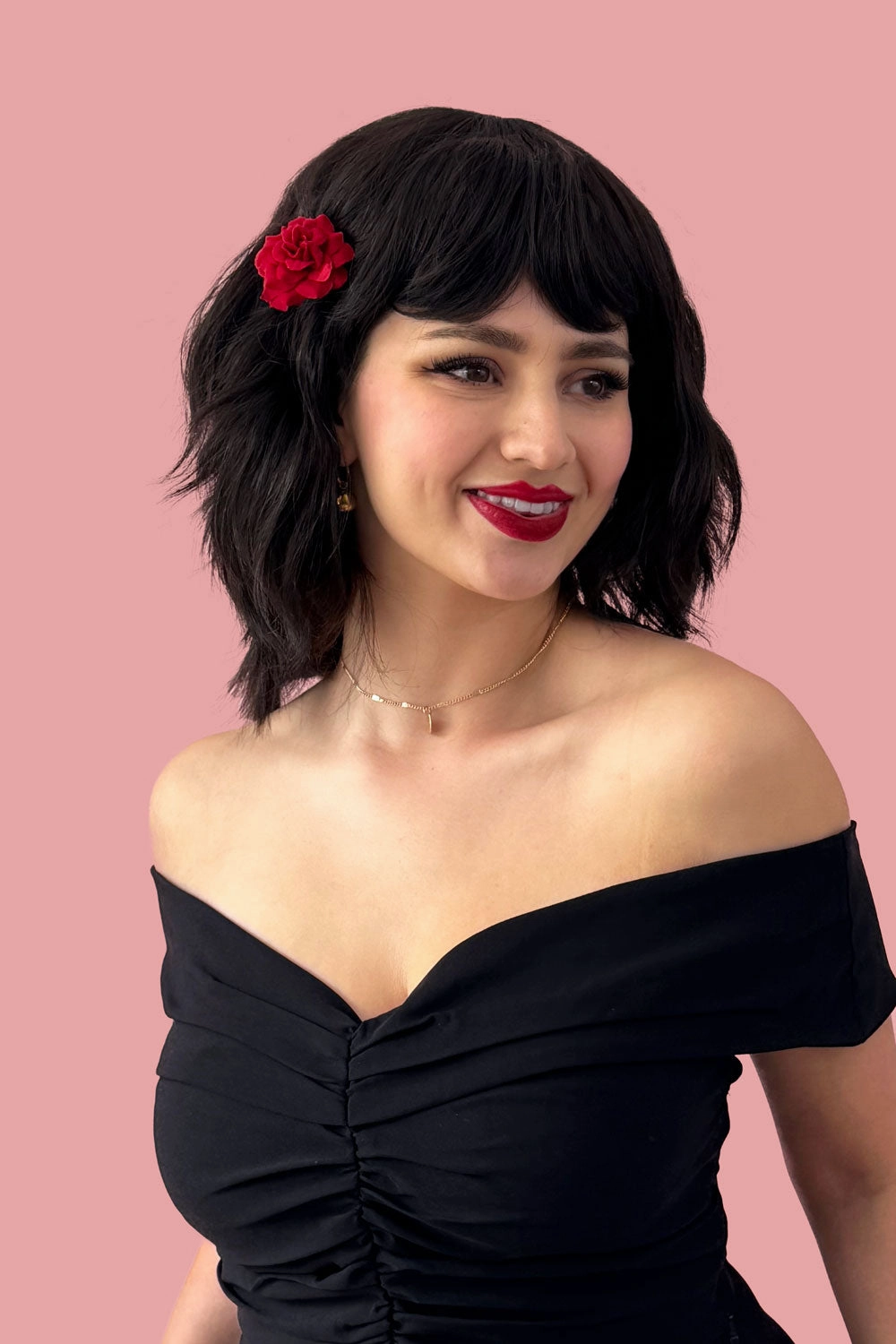 Long dark brown bob wig (LOB) with textured waves: Anais