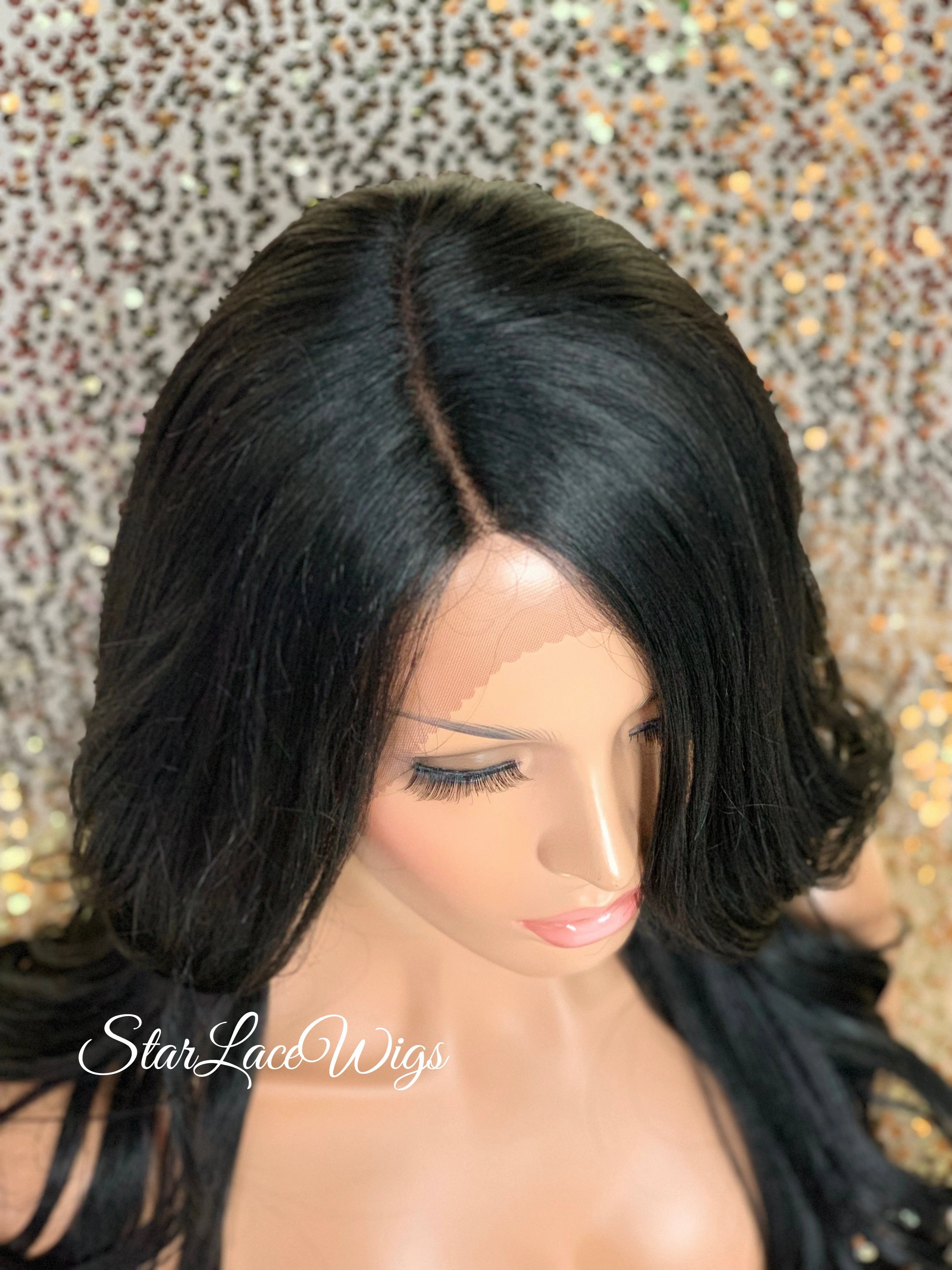 Long Lace Front Wig Lose Curly Layered Synthetic Wig Bangs Black Brown - Tai