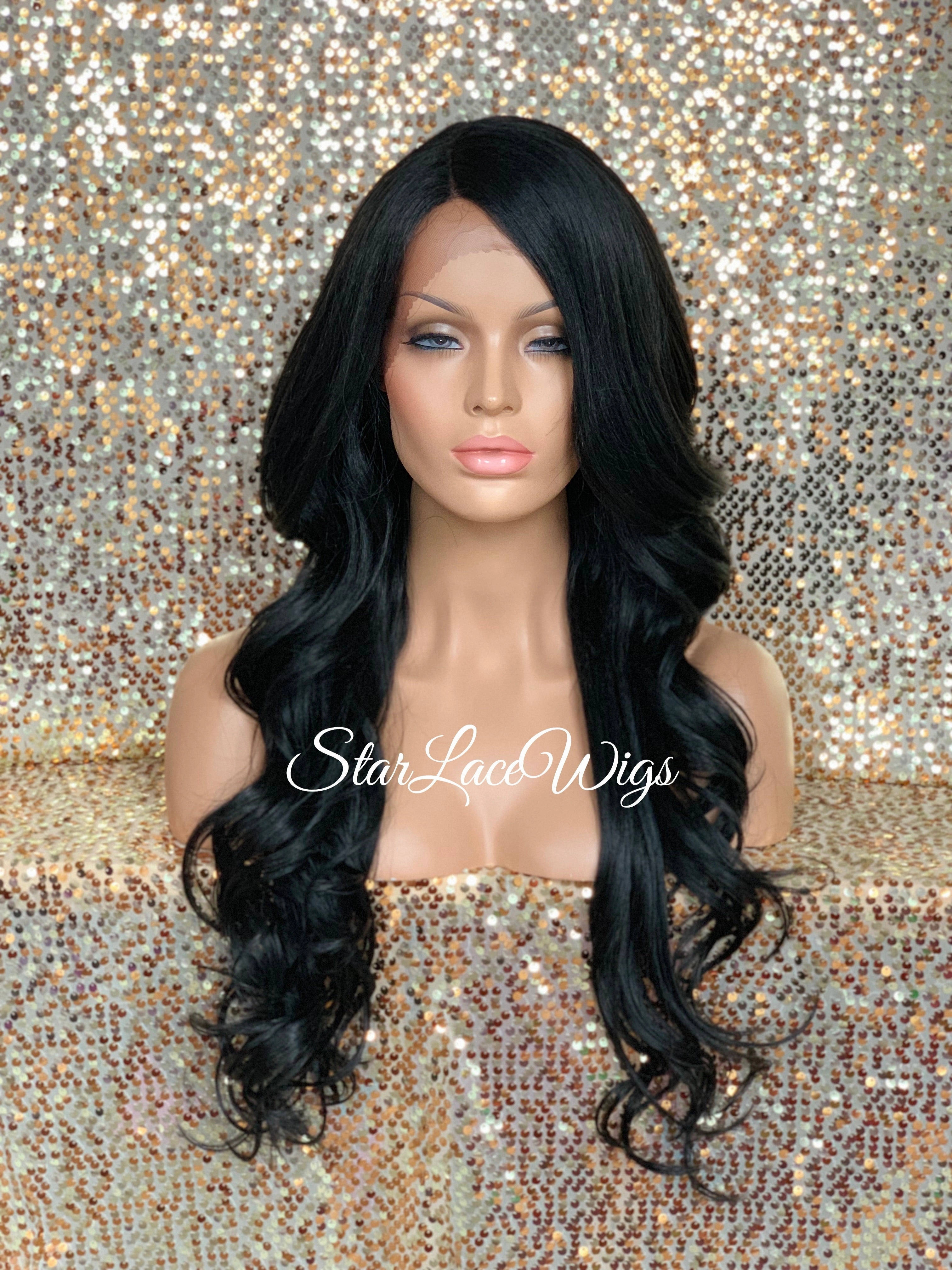 Long Lace Front Wig Lose Curly Layered Synthetic Wig Bangs Black Brown - Tai