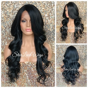 Long Lace Front Wig Lose Curly Layered Synthetic Wig Bangs Black Brown - Tai