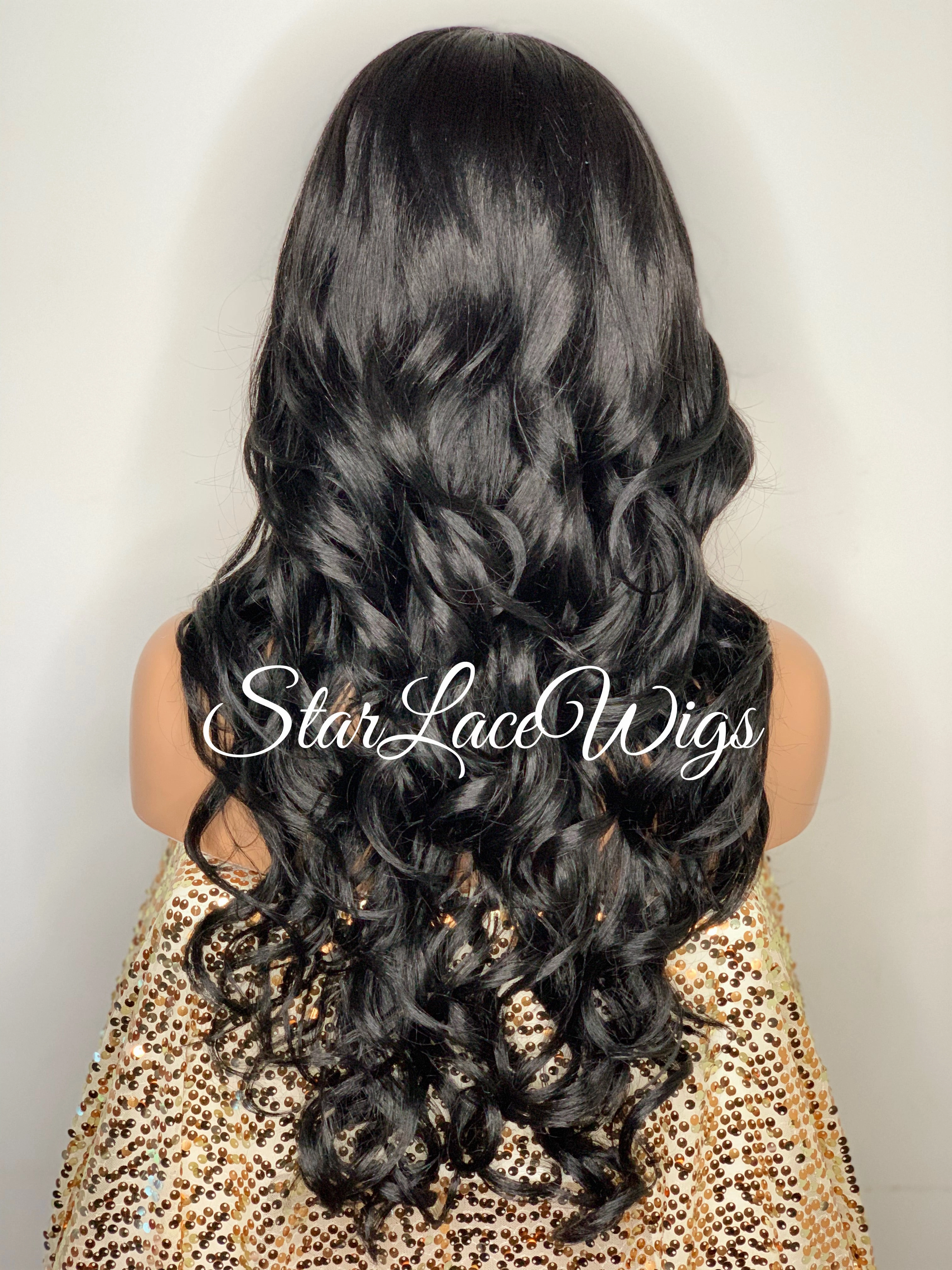 Long Loose Curls Lace Front Wig (6x13) Parting Space Black - Miracle