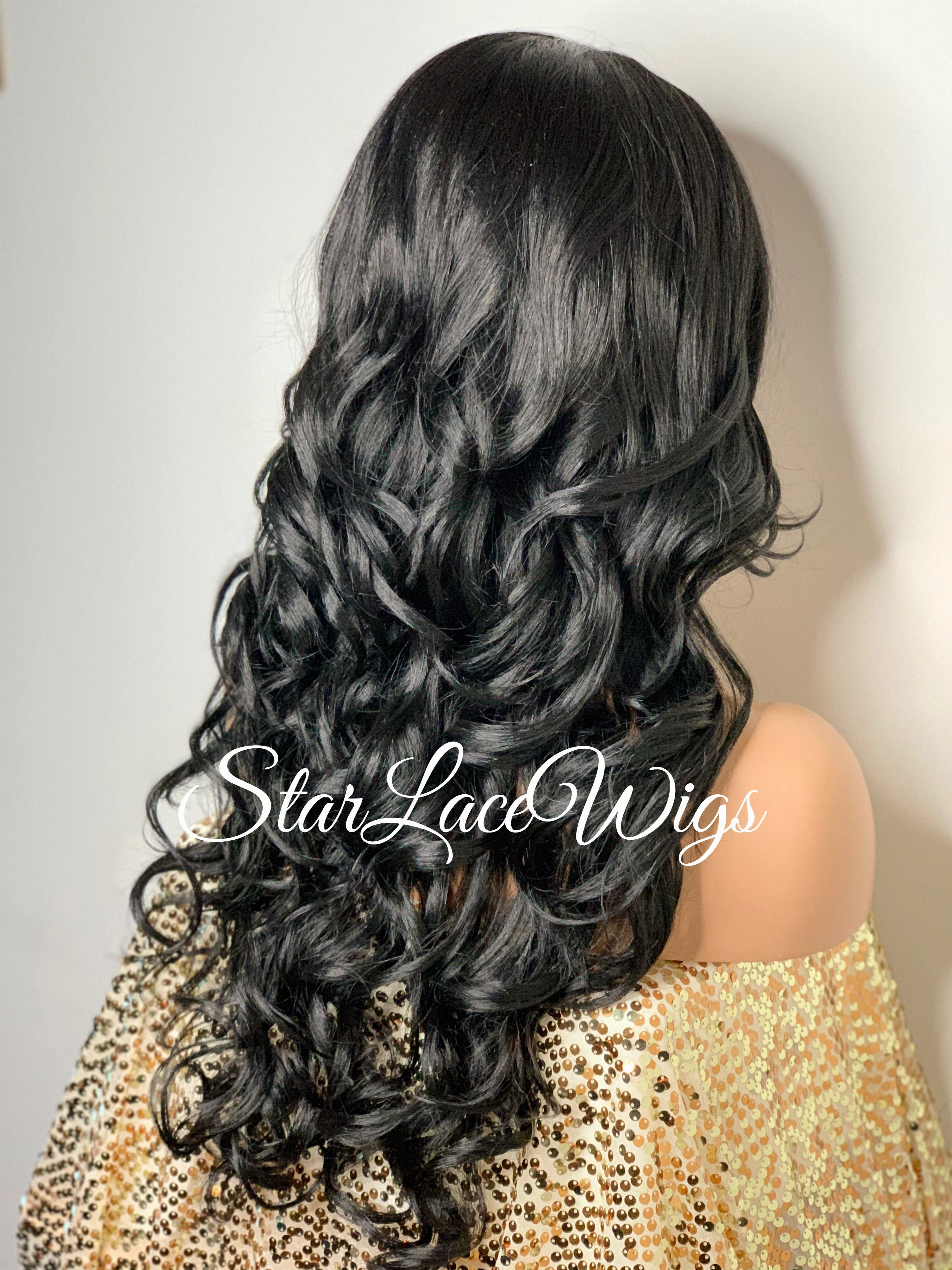 Long Loose Curls Lace Front Wig (6x13) Parting Space Black - Miracle