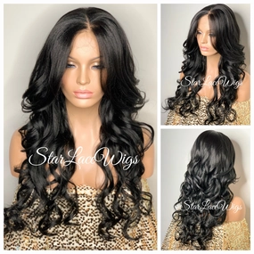 Long Loose Curls Lace Front Wig (6x13) Parting Space Black - Miracle
