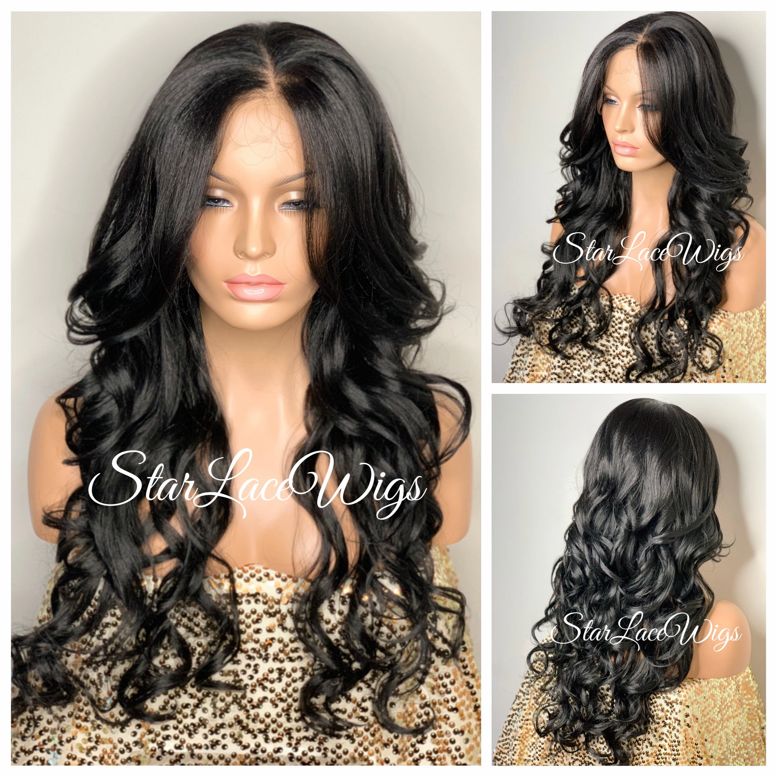 Long Loose Curls Lace Front Wig (6x13) Parting Space Black - Miracle