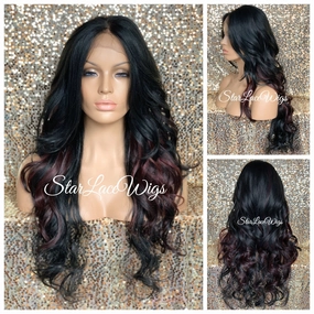 Long Loose Curls Lace Front Wig (6x13) Parting Space Black Burgundy - Dior