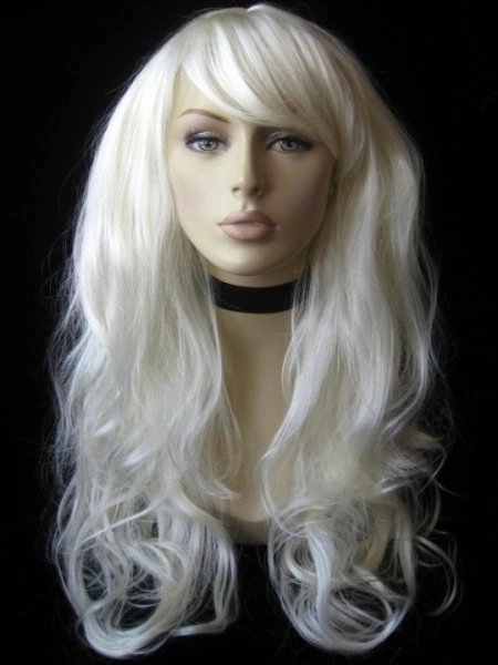 Long Platinum Blonde Wig (White Wig) Loose Curls: Andreana