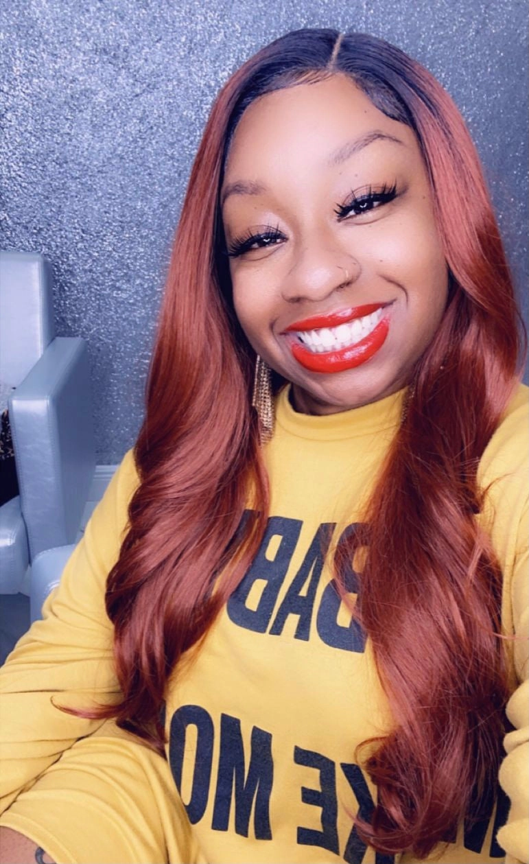 Long Red Copper Synthetic Lace Front Wig Dark Root Loose Curls - Rory