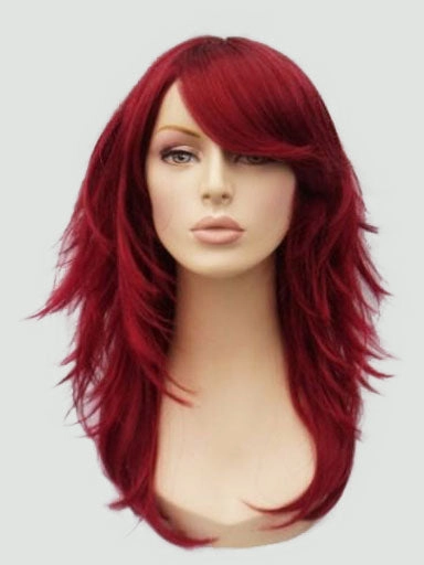 Long red wig, layered with flicked tips: Salome