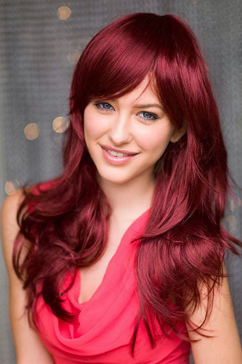 Long red wig, layered with flicked tips: Salome