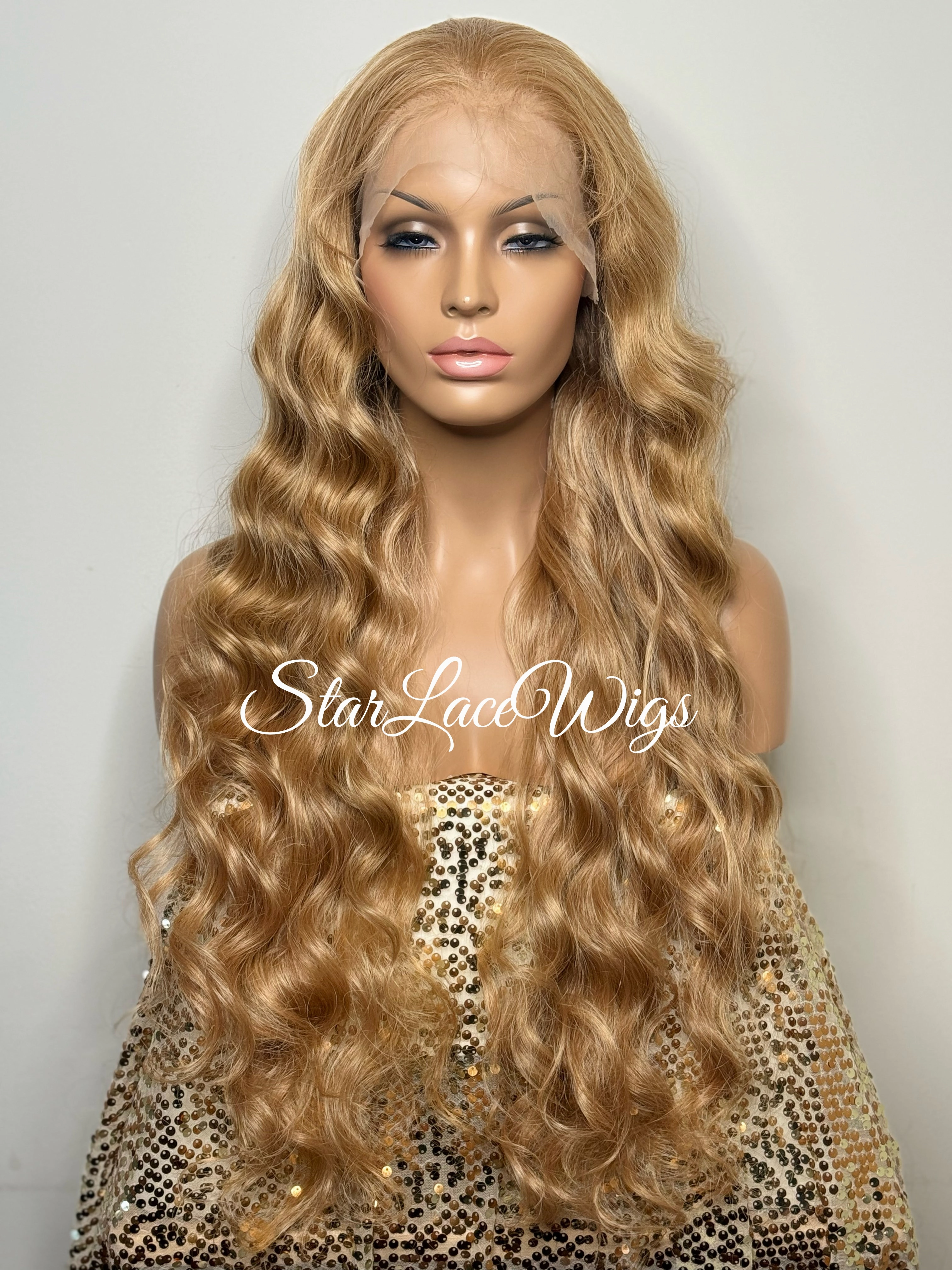 Long Strawberry Blonde Lace Front Wig (13x4) Parting Space Body Wave - Roseanne