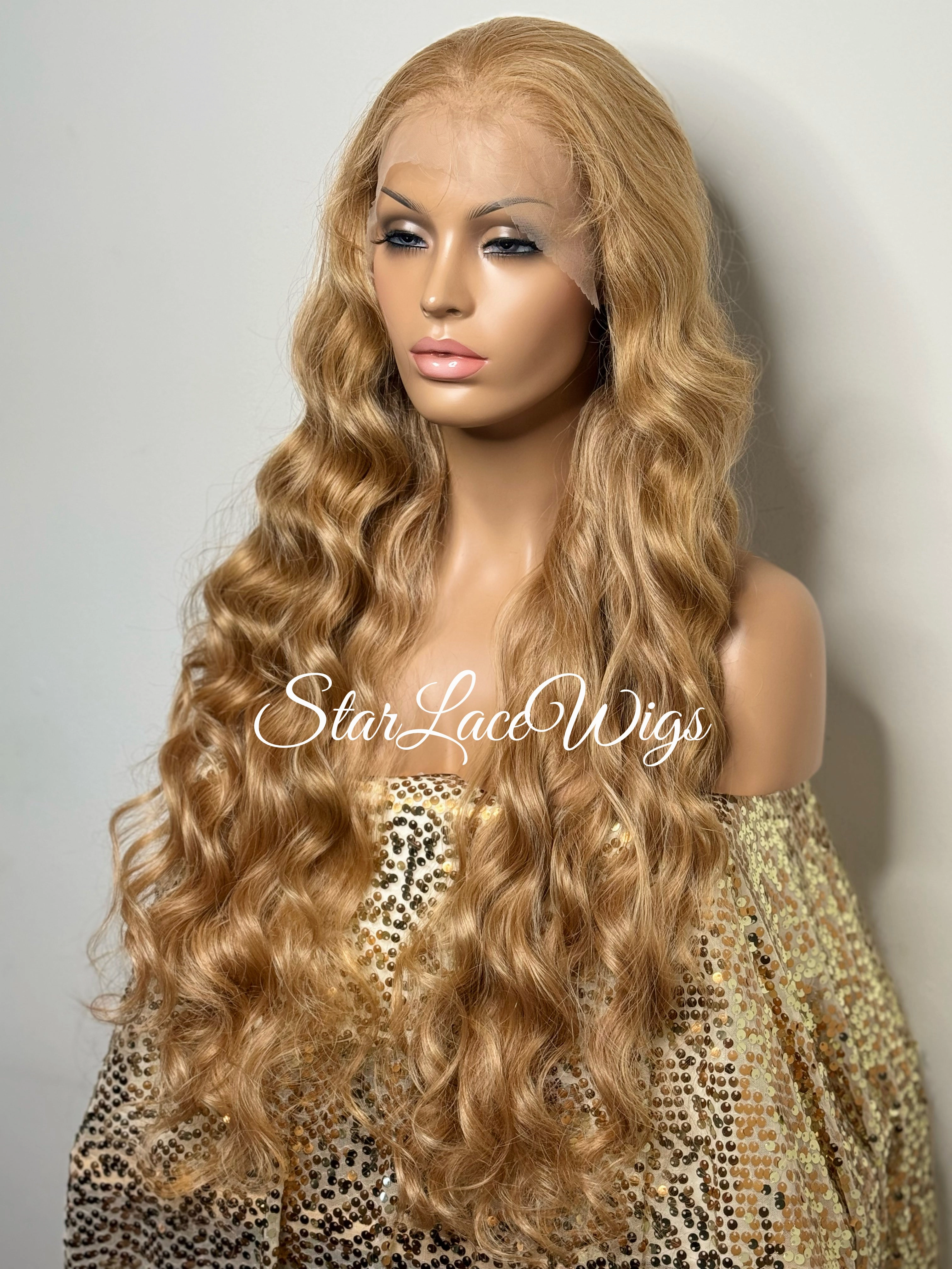 Long Strawberry Blonde Lace Front Wig (13x4) Parting Space Body Wave - Roseanne