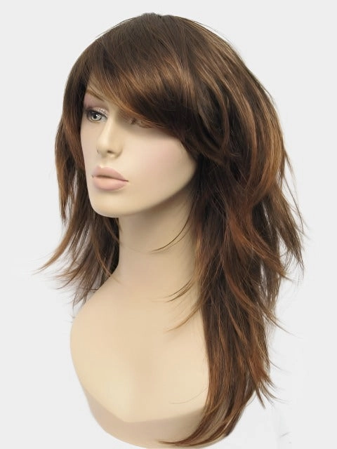 Long warm brown wig, layered, flicked tips: Selina