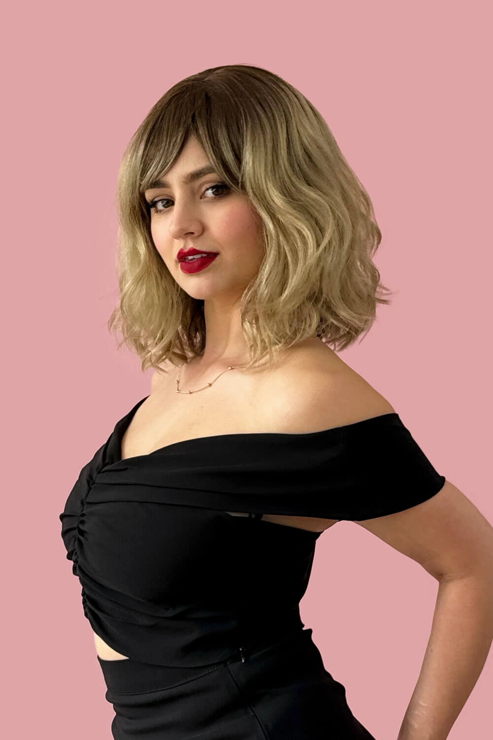 Long wavy bob (lob) wig, ombre - light brown blending to ash blonde: Bianca