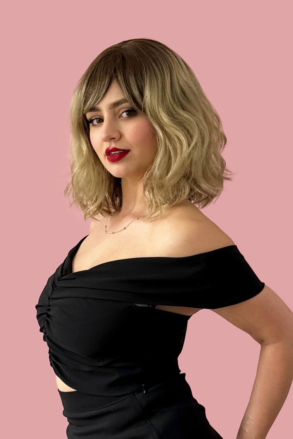 Long wavy bob (lob) wig, ombre - light brown blending to ash blonde: Bianca