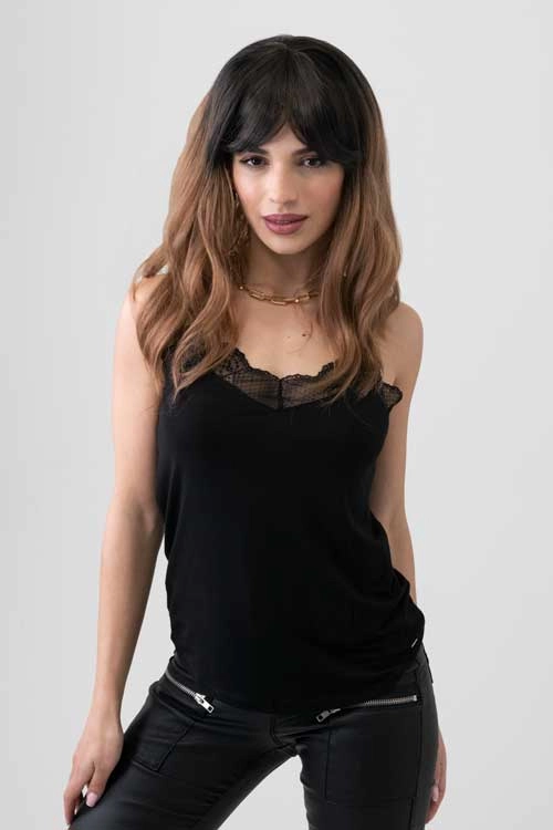 Long wavy bob wig (lob), dark brown to light brown ombre: Rowena