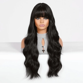 Long Wavy Natural  Black with bangs  Wig - MARKETPLACE