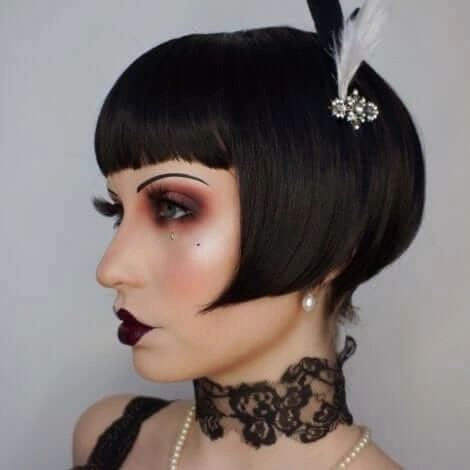 Louise Brooks style wig, short black bob: Brooks