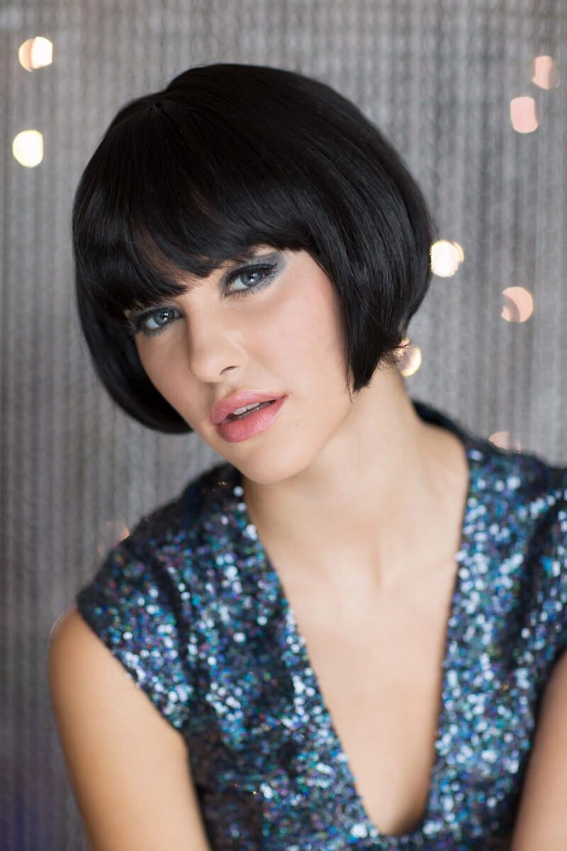 Louise Brooks style wig, short black bob: Brooks