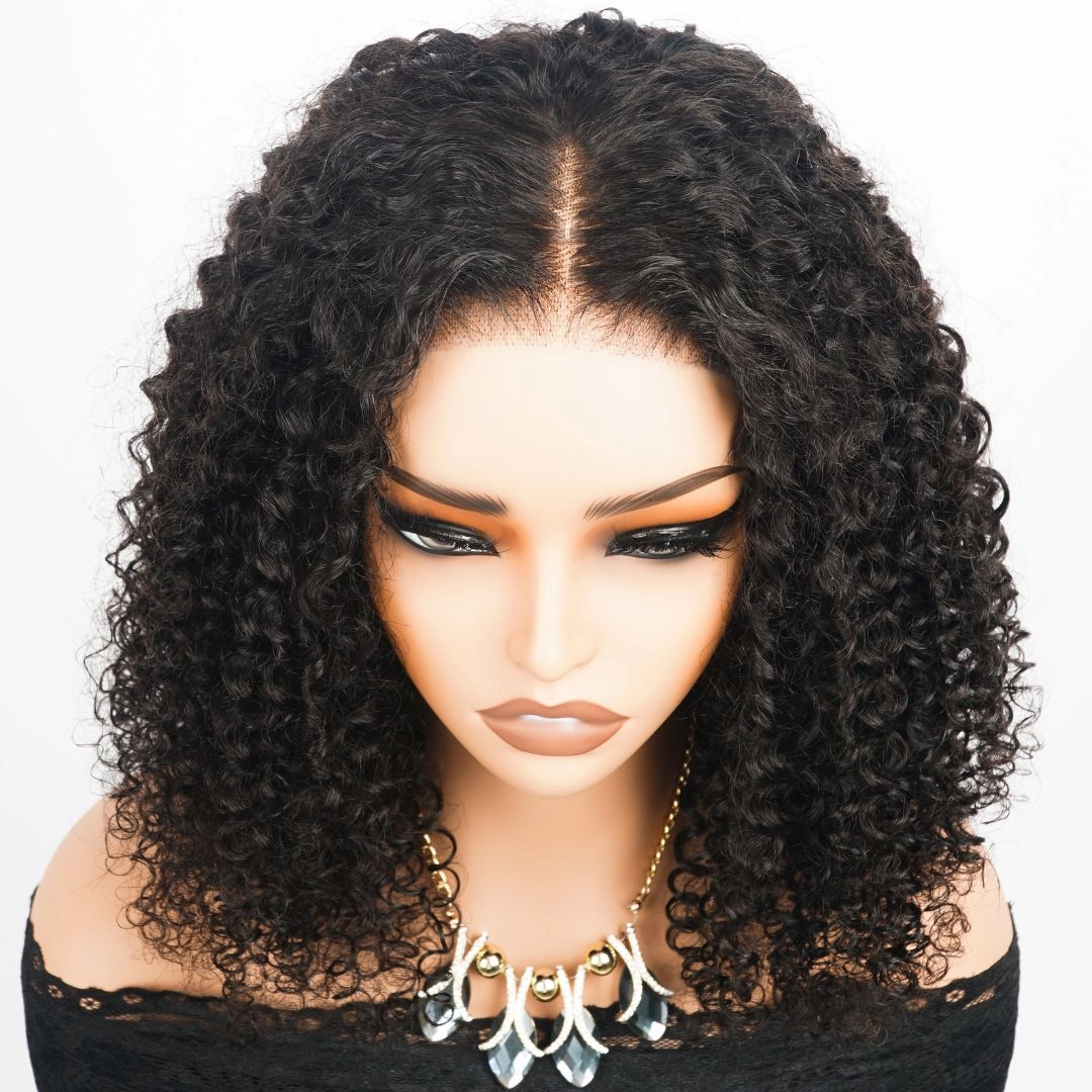Luxury Designer Series 250% Density Full Kinky Curly Short Bob Wig 4x4 Lace Closure Curly Wig 16 inch