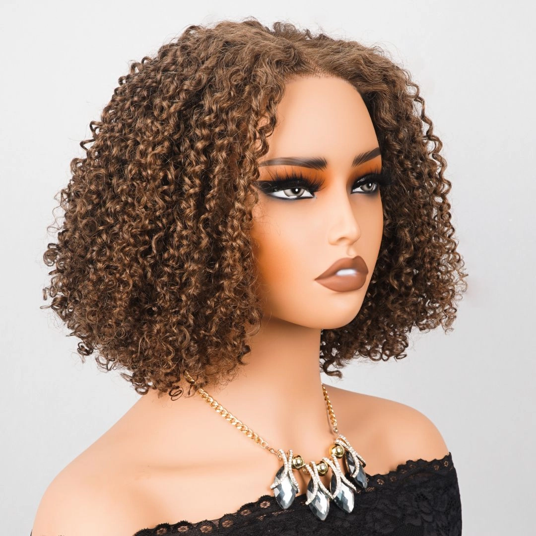 Luxury Designer Series Elegant 180% Density Curly Brown Bob Wig  Brazilian Virgin Human Wigs with 4x4 Lace for Women Natural Hairline Wigs-GEETA HAIR