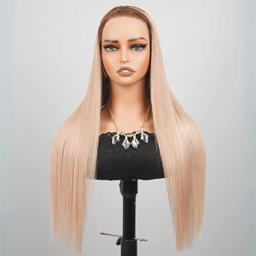 Luxury Designer Series Light Flaxen Brow with Dark Roots Wig Straight 13x4 Lace Front Gluleless Wigs