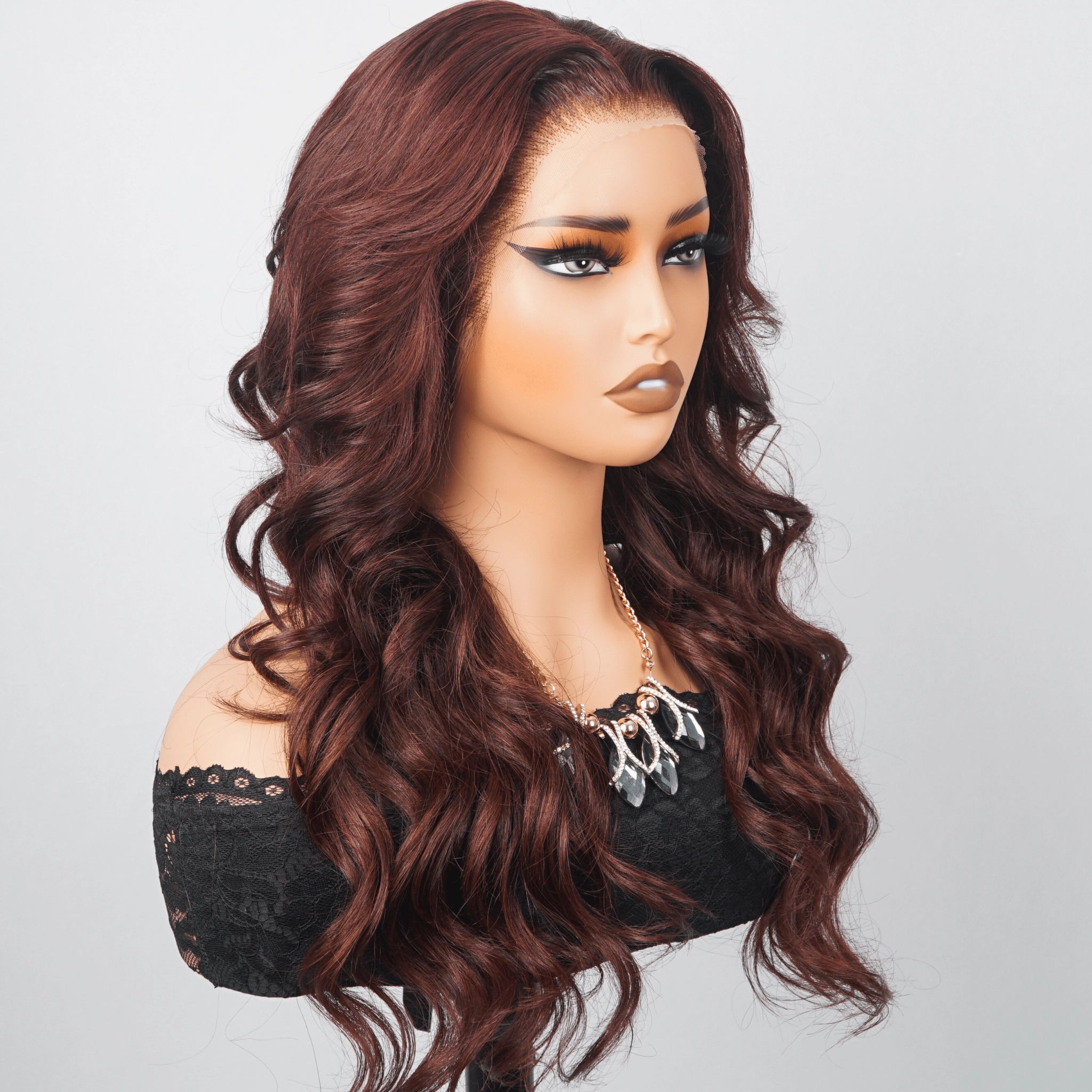 Luxury Designer Series Reddish Brown Loose Wave 13x4 Lace Front Wig 250% Density Human Hair Colored Wig Fashionable Wavy Hairstyle for All Occasions-GEETA HAIR