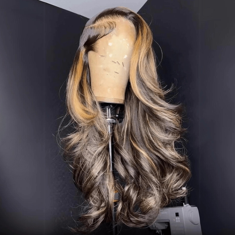 Luxury Layer Gluless Wigs Blonde With Brown Colored Lace Front Wig Highlight 13x4 Lace Front Human Hair Wigs